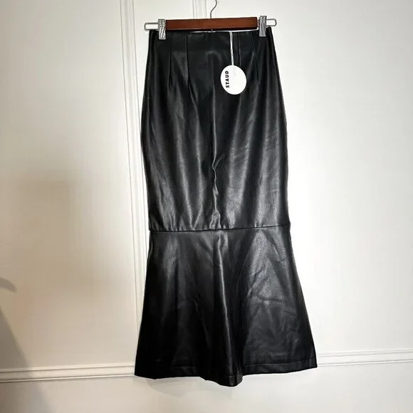 NWT STAUD Laurel Vegan Leather Midi Skirt Size 00